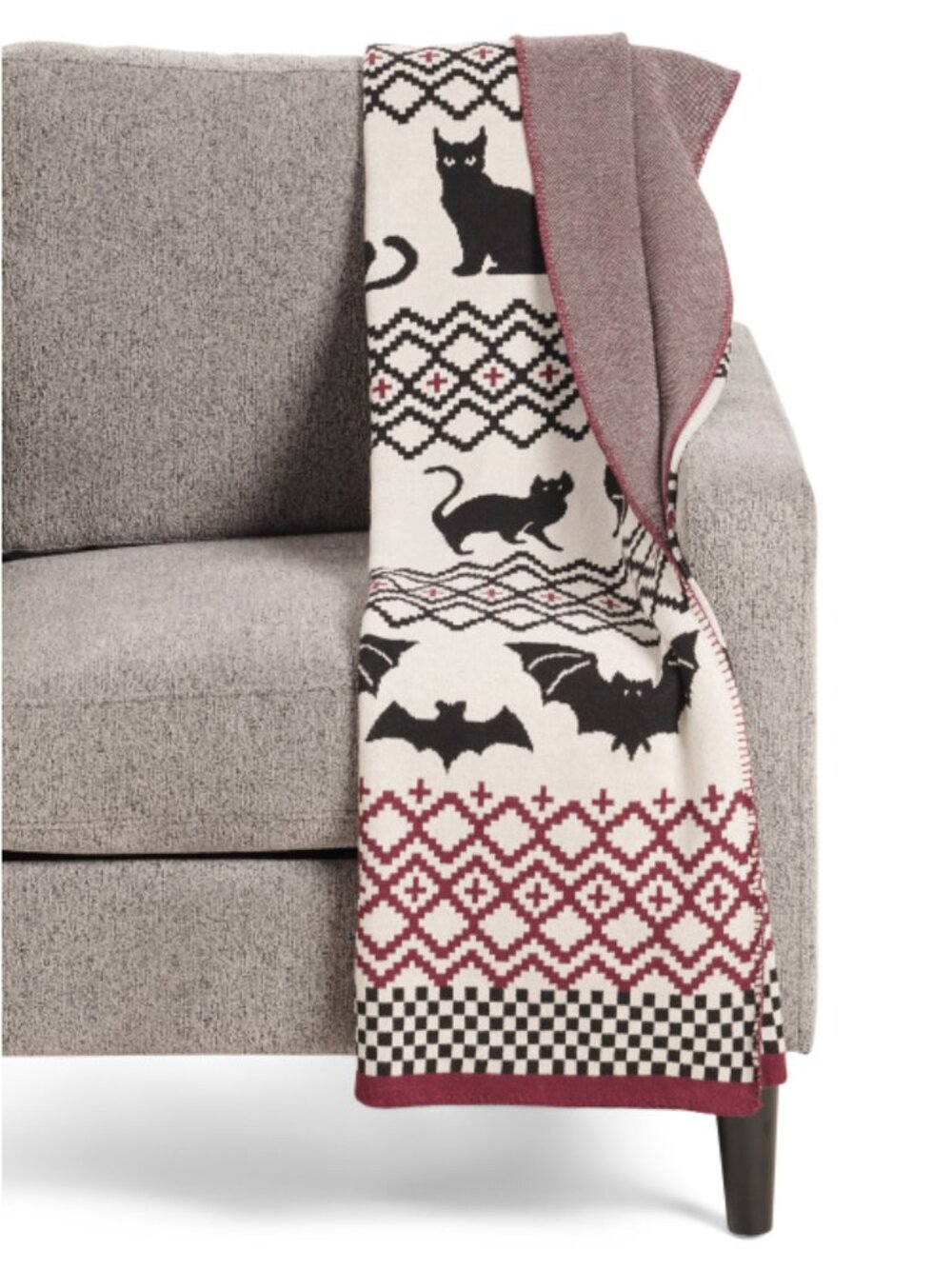 MADE IN INDIA Cats And Bats Fair Isle Knit Throw